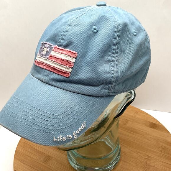 Life Is Good Light Blue Embroidered Baseball Cap With Strap Metal Buckle - Picture 1 of 6